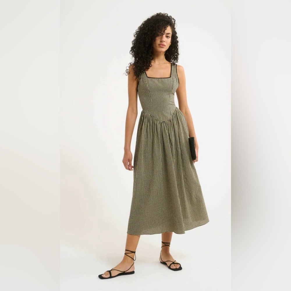 Rumored Black and Cream Gimgham Midi Dress